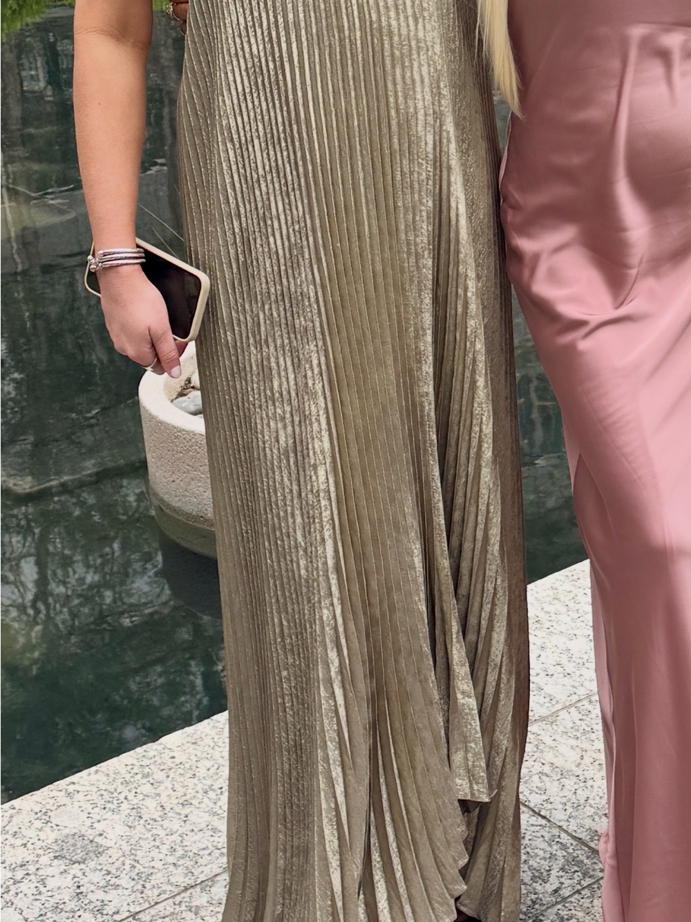 L’idée Strapless Pleated Metallic Maxi Dress in Champagne - Picture 3 of 4
